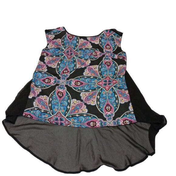 Rachel Zoe Paisley Mixed Media Blouse Size M Sheer Back High Low Top Boho Black - Picture 4 of 6